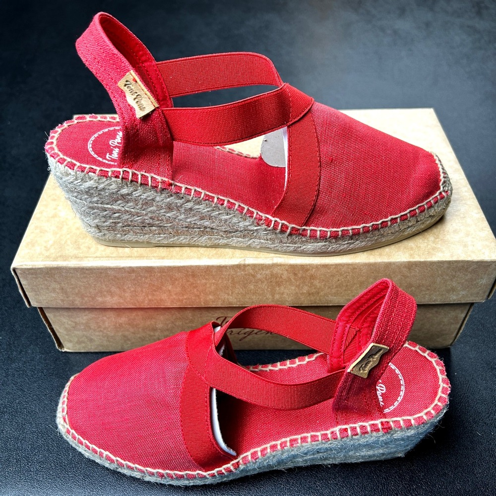 Womens Vegan Slingback Sandals Toni Pons Ter Red 37 Size 6.5 Hand Stitched NEW